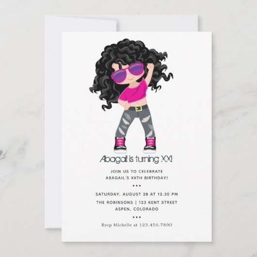 Invitation d'anniversaire pour fille à thème Hip h (Devant)