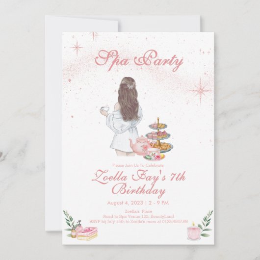 Invitation d'anniversaire pour fille à thème Spa R (Devant)