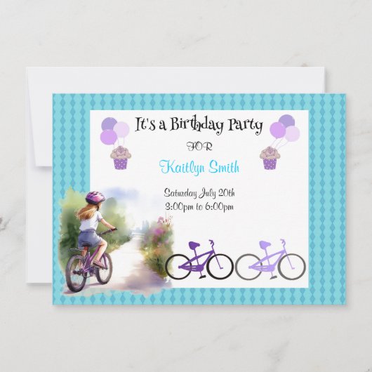 Invitation d'anniversaire pour fille à vélo (Devant)