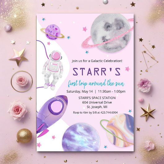 Invitation d'anniversaire pour fille astronaute -