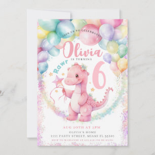 Invitation d'anniversaire pour fille au thème dino
