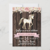Invitation d'anniversaire pour fille avec poney et fleur aqu (Devant)