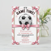 Invitation d'anniversaire pour fille avec ruban ro (Debout devant)