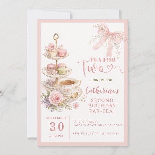 Invitation d'anniversaire pour fille avec thé pour (Devant)