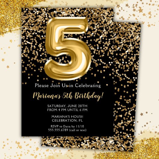 Invitation d'anniversaire pour fille de 5 ans Blac