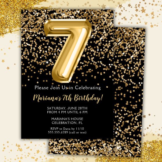 Invitation d'anniversaire pour fille de 7 ans Blac