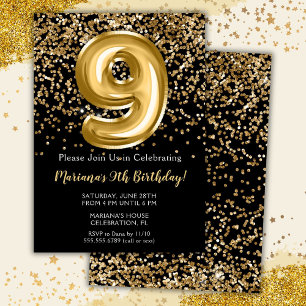 Invitation d'anniversaire pour fille de 9 ans Blac