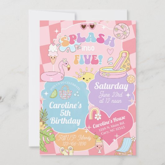 Invitation d'anniversaire pour fille de cinq ans p (Devant)