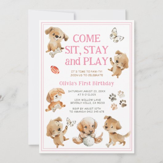 Invitation d'anniversaire pour fille de fête de ch (Devant)