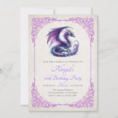 Invitation d'anniversaire pour fille Dragon Violet (Devant)