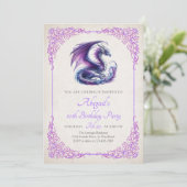 Invitation d'anniversaire pour fille Dragon Violet (Debout devant)