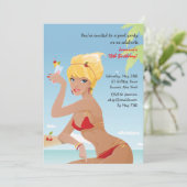 Invitation d'anniversaire pour fille en bikini rou (Debout devant)