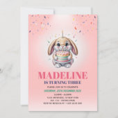 Invitation d'anniversaire pour fille gâteau lapin  (Devant)