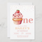 Invitation d'anniversaire pour fille gâteau rose 1 (Devant)