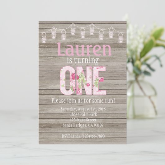 Invitation d'anniversaire pour fille, Shabby Chic, (Debout devant)
