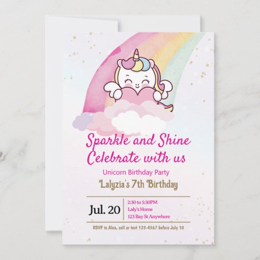 Invitation d'anniversaire pour filles (Devant)