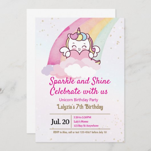 Invitation d'anniversaire pour filles (Devant / Derrière)