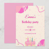 Invitation d'anniversaire pour filles. (Devant / Derrière)