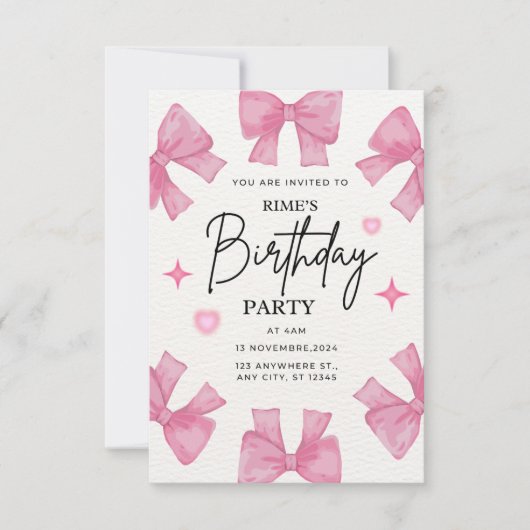 Invitation d'anniversaire pour filles (Devant)