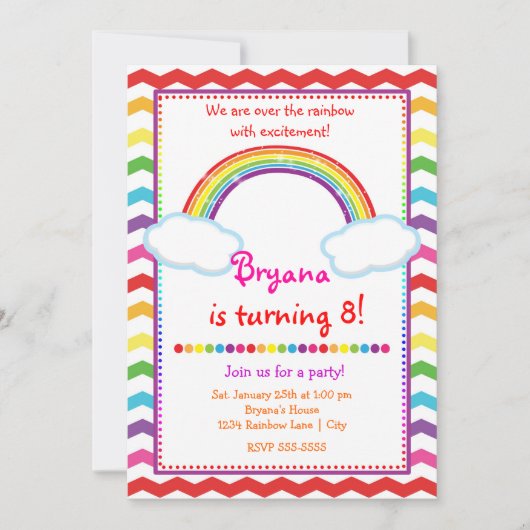 Invitation d'anniversaire pour filles à chevron ar (Devant)