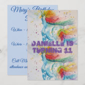 Invitation d'anniversaire pour filles à l'aquarell (Devant / Derrière)
