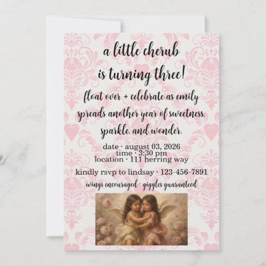 Invitation d'anniversaire pour filles ange doux ch (Dos)