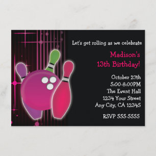 Invitation d'anniversaire pour filles au bowling à