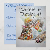 Invitation d'anniversaire pour filles au chat tigr (Devant / Derrière)