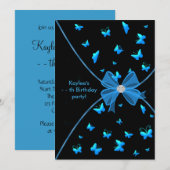 Invitation d'anniversaire pour filles au papillon  (Devant / Derrière)