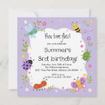 Invitation d'anniversaire pour filles avec des bug