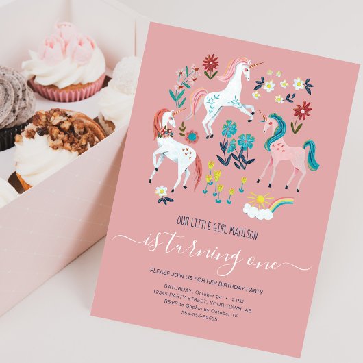 Invitation d'anniversaire pour filles avec licorne