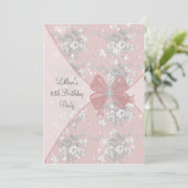 Invitation d'anniversaire pour filles avec rose ro (Debout devant)