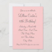 Invitation d'anniversaire pour filles avec rose ro (Dos)