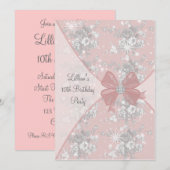 Invitation d'anniversaire pour filles avec rose ro (Devant / Derrière)
