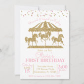 Invitation d'anniversaire pour filles carrousel ro (Devant)