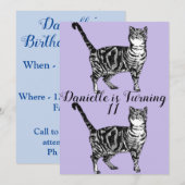Invitation d'anniversaire pour filles Chat Tigre A (Devant / Derrière)
