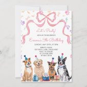 Invitation d'anniversaire pour filles chien chiots (Devant)