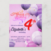 Invitation d'anniversaire pour filles de 4 ans (Devant)