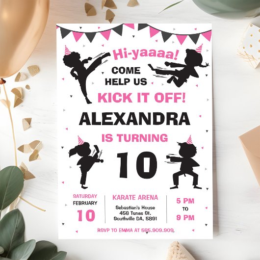 Invitation d'anniversaire pour filles de karaté ar