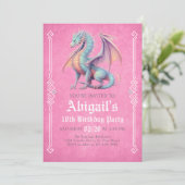 Invitation d'anniversaire pour filles Dragon Rose (Debout devant)
