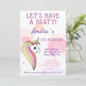 Invitation d'anniversaire pour filles licorne mign (Debout devant)