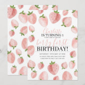 Invitation d'anniversaire pour filles Strawberry B (Devant / Derrière)