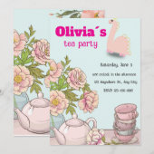 Invitation d'anniversaire pour filles : thé à Dino (Devant / Derrière)