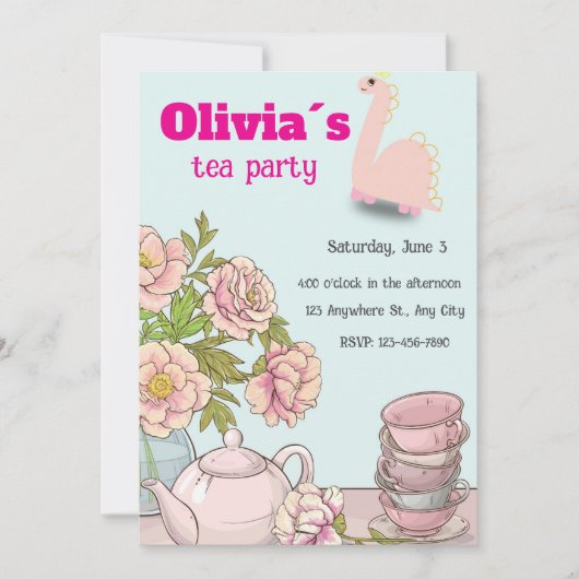 Invitation d'anniversaire pour filles : thé à l'he (Devant)