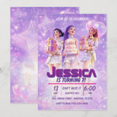 Invitation d'anniversaire pour filles violettes (Devant / Derrière)