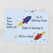 Invitation d'anniversaire pour fusée spatiale (Devant / Derrière)
