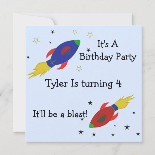 Invitation d'anniversaire pour fusée spatiale (Devant)