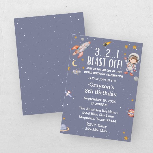 Invitation d'anniversaire pour garçon astronaute d
