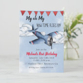 Invitation d'anniversaire pour garçon avec avion (Debout devant)