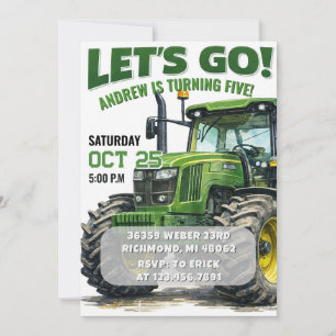 Invitation d'anniversaire pour garçon avec tracteu